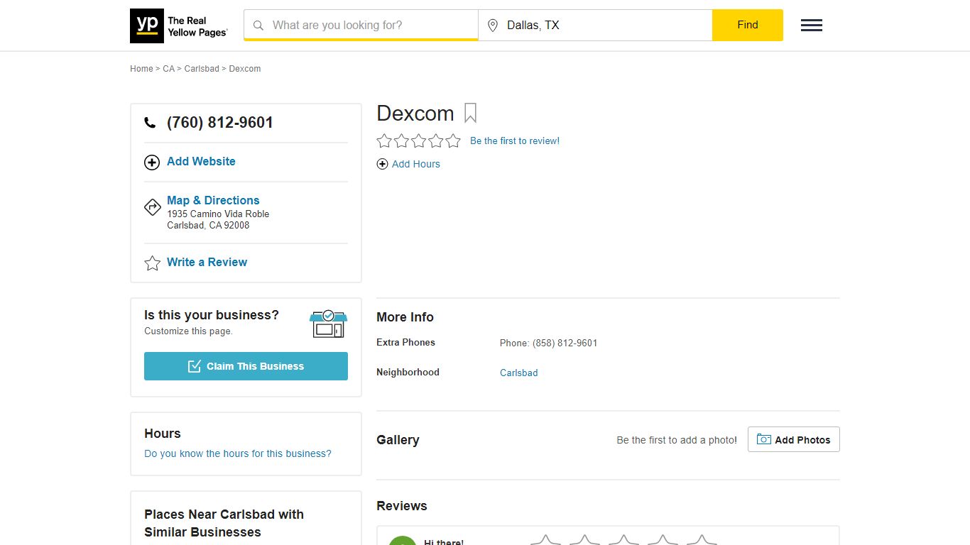 Dexcom 1935 Camino Vida Roble, Carlsbad, CA 92008 - YP.com